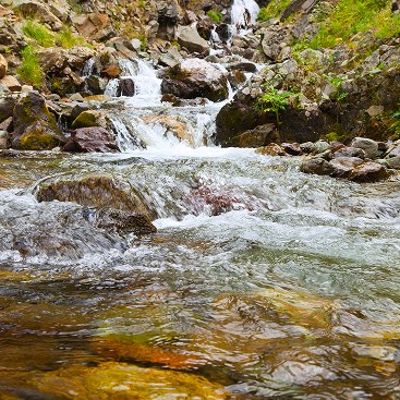 Small waterfall over mossy rocks